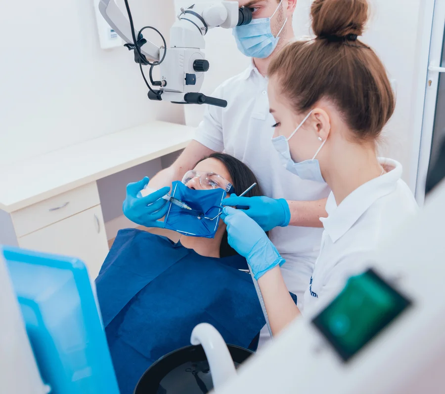 root canal treatment hickory nc dentist using microscope with-rubber-dam-on-patient